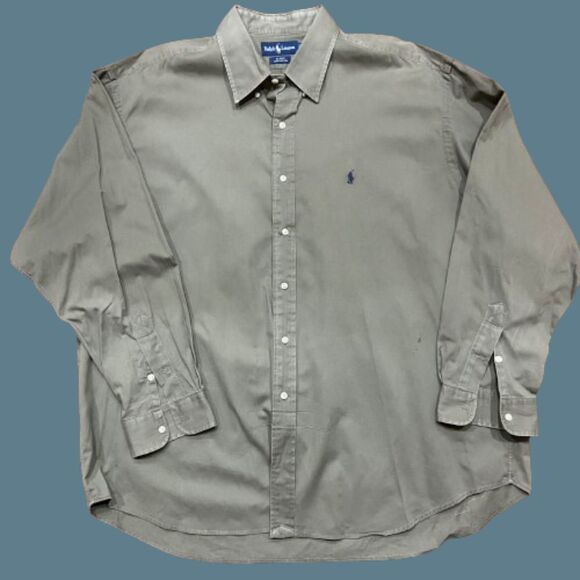 Polo Ralph Lauren Vintage 90s Black Khaki Brown Button Front Shirt Men's XXL - Picture 1 of 8